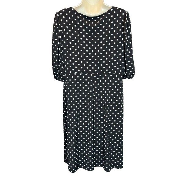 Connected Apparel Women's Black & White Polka Dot V Neck Knit Dress Sz. 10 NEW - Picture 2 of 5